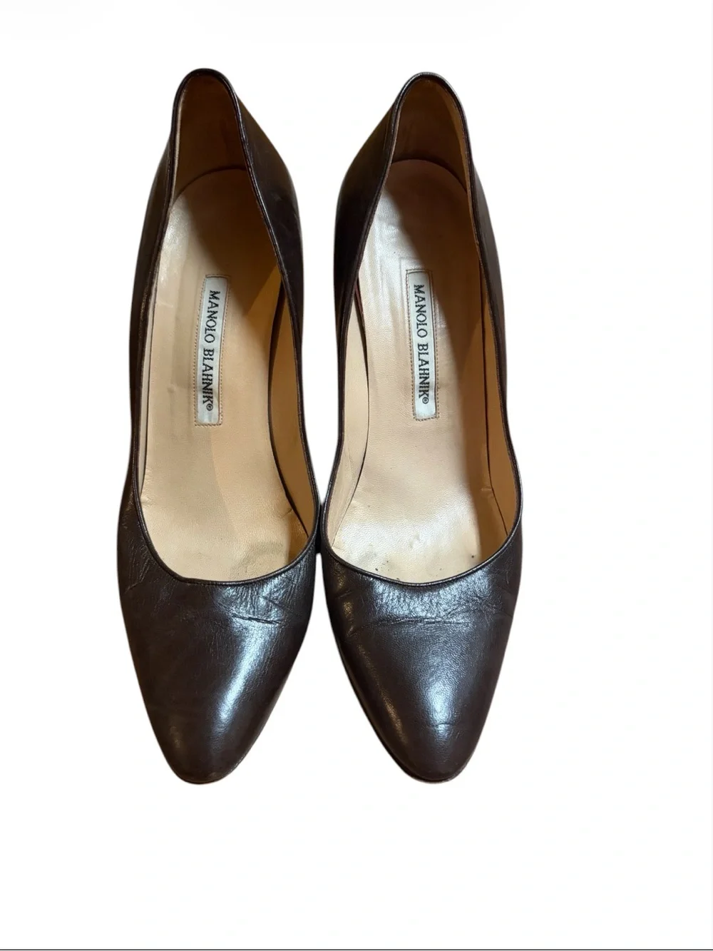 Manolo Blahnik Dark Brown Leather Pointed Pumps